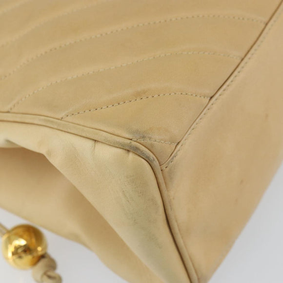 CHANEL V Stitch Hand Bag Leather Beige Gold CC Auth BA9348