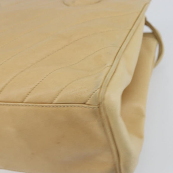 CHANEL V Stitch Hand Bag Leather Beige Gold CC Auth BA9348