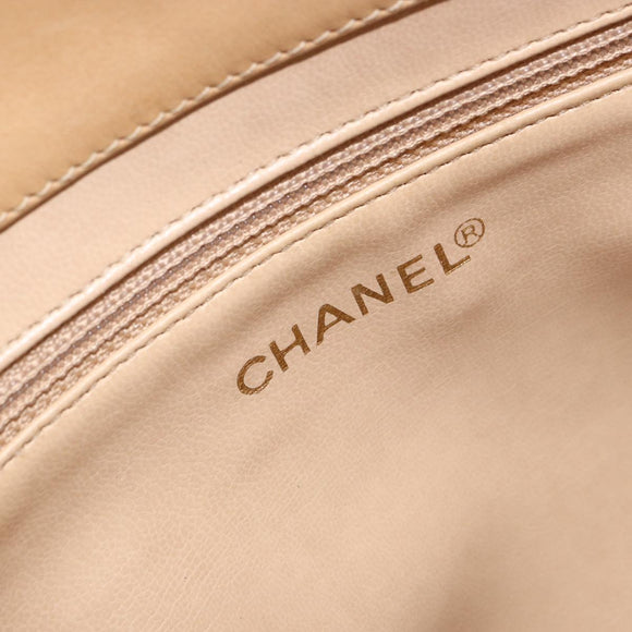 CHANEL V Stitch Hand Bag Leather Beige Gold CC Auth BA9348