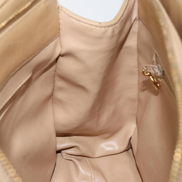 CHANEL V Stitch Hand Bag Leather Beige Gold CC Auth BA9348