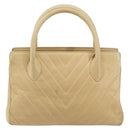 CHANEL V Stitch Hand Bag Leather Beige Gold CC Auth BA9348-2