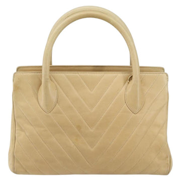 CHANEL V Stitch Hand Bag Leather Beige Gold CC Auth BA9348 - 0