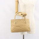 CHANEL V Stitch Hand Bag Leather Beige Gold CC Auth BA9348-22