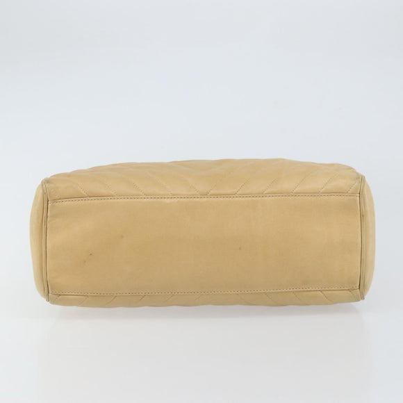 CHANEL V Stitch Hand Bag Leather Beige Gold CC Auth BA9348