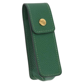 HERMES Accessory Case Pouch Leather Green Auth BA9354