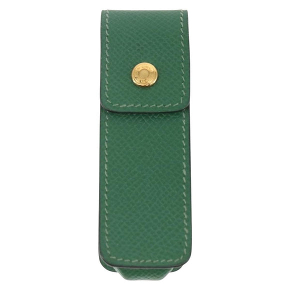 HERMES Accessory Case Pouch Leather Green Auth BA9354