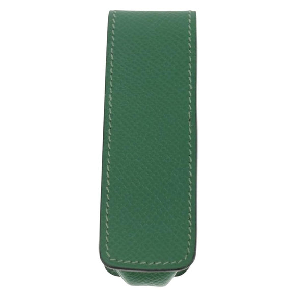 HERMES Accessory Case Pouch Leather Green Auth BA9354
