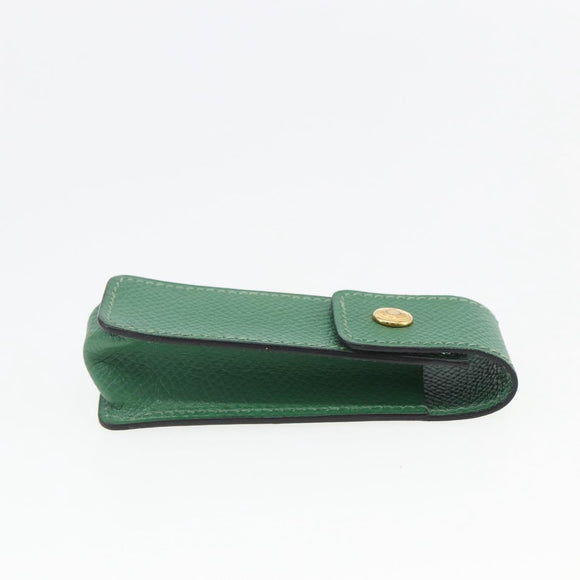 HERMES Accessory Case Pouch Leather Green Auth BA9354