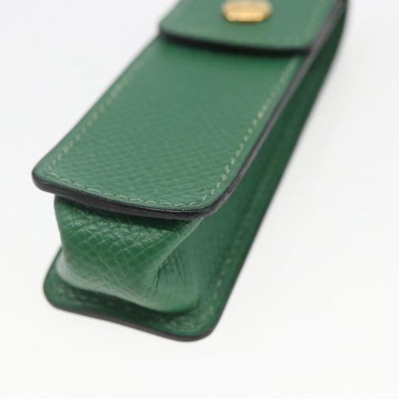 HERMES Accessory Case Pouch Leather Green Auth BA9354