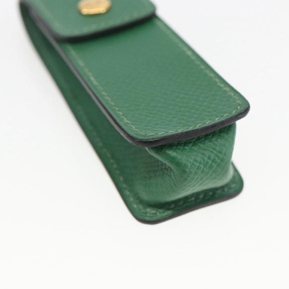 HERMES Accessory Case Pouch Leather Green Auth BA9354