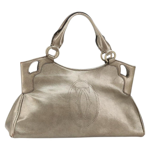 CARTIER Marcello Hand Bag Leather Gold Tone Auth BA9358