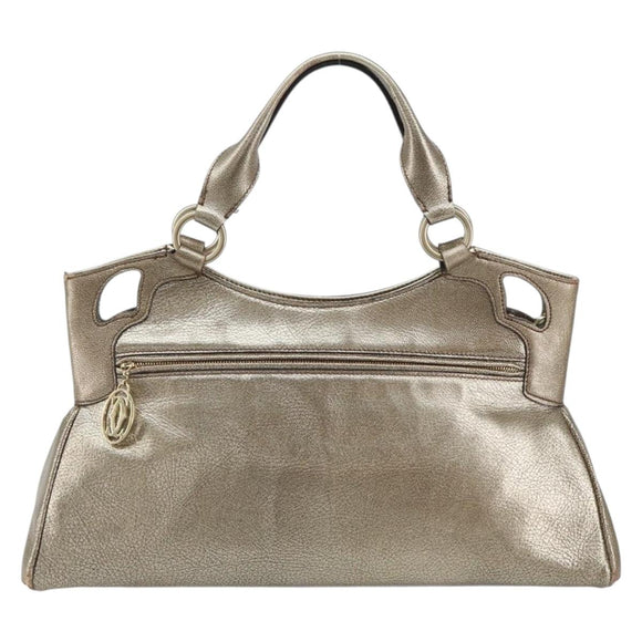 CARTIER Marcello Hand Bag Leather Gold Tone Auth BA9358