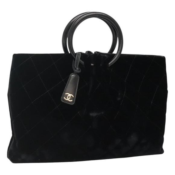 CHANEL Matelasse Hand Bag Suede Black CC Auth BA936