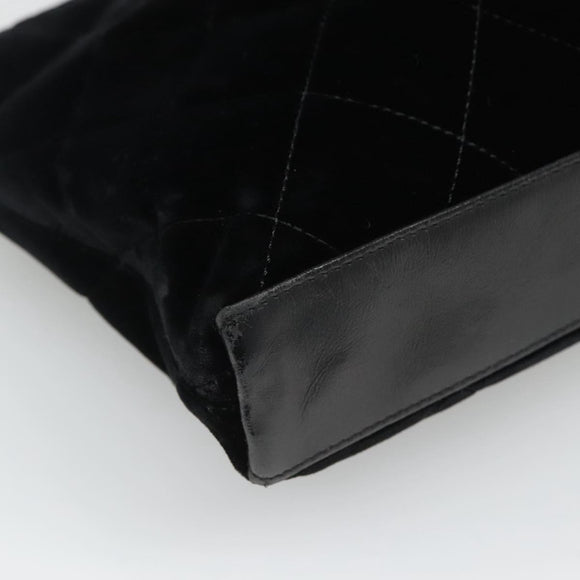 CHANEL Matelasse Hand Bag Suede Black CC Auth BA936