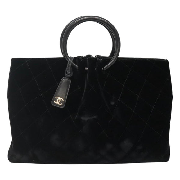 CHANEL Matelasse Hand Bag Suede Black CC Auth BA936