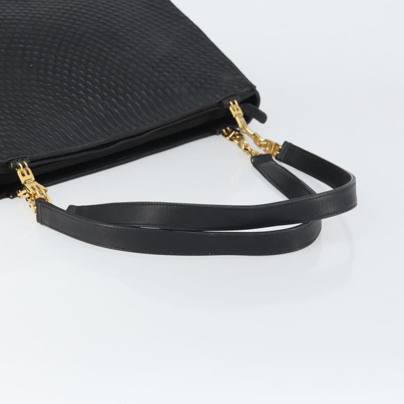 BALLY Tote Bag Leather Black Gold Auth BA9361