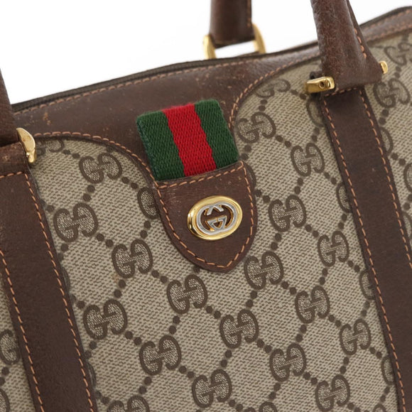 GUCCI GG Supreme Web Sherry Line Hand Bag PVC Beige Gold 40 02 006 Auth BA9363