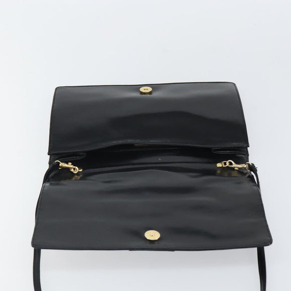 VALENTINO Shoulder Bag Leather Black Gold Auth BA9364