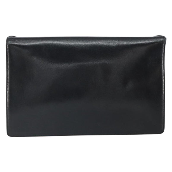 VALENTINO Shoulder Bag Leather Black Gold Auth BA9364