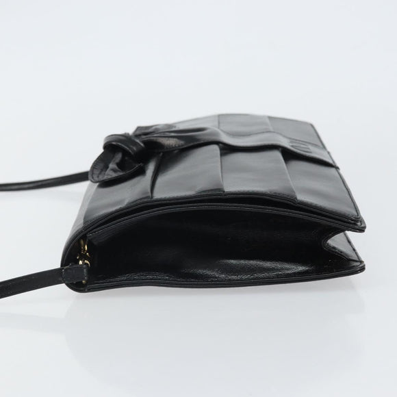 VALENTINO Shoulder Bag Leather Black Gold Auth BA9364