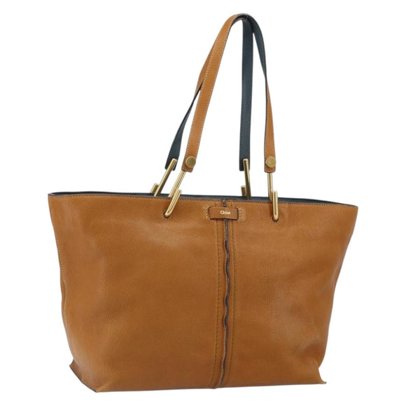 Chloe Kelly Tote Bag Leather Brown Gold Auth BA9368