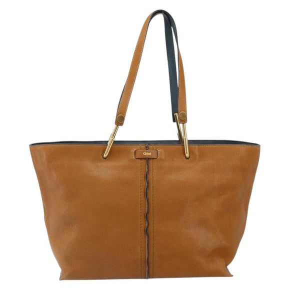Chloe Kelly Tote Bag Leather Brown Gold Auth BA9368