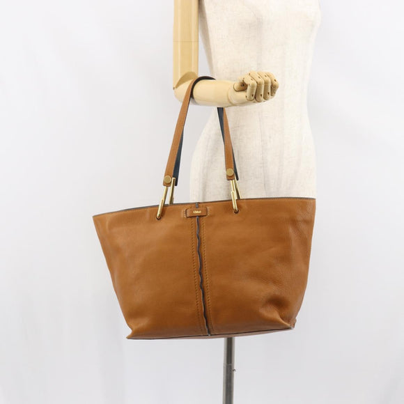 Chloe Kelly Tote Bag Leather Brown Gold Auth BA9368