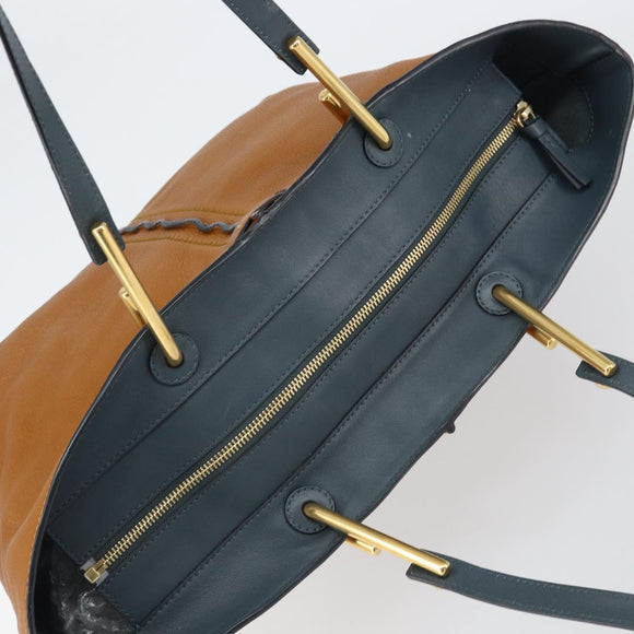 Chloe Kelly Tote Bag Leather Brown Gold Auth BA9368