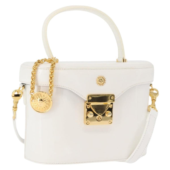 VERSACE Vanity Shoulder Bag Leather 2way White Gold Auth BA9371
