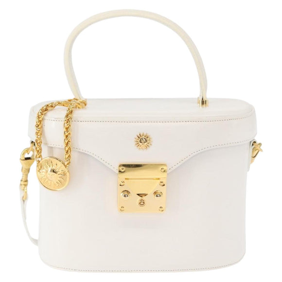 VERSACE Vanity Shoulder Bag Leather 2way White Gold Auth BA9371
