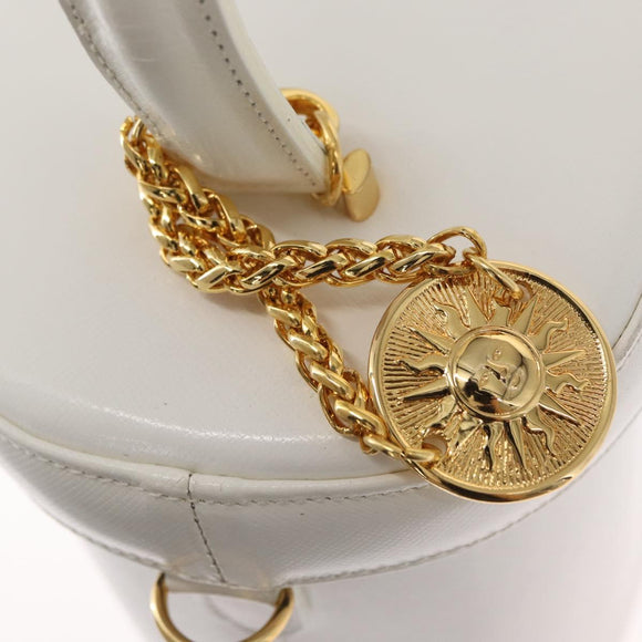 VERSACE Vanity Shoulder Bag Leather 2way White Gold Auth BA9371