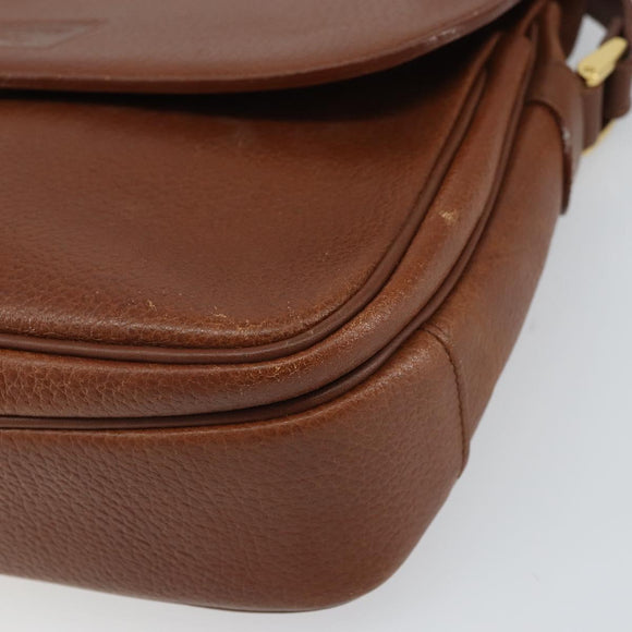Burberrys Shoulder Bag Leather Brown Gold Auth BA9372
