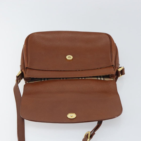 Burberrys Shoulder Bag Leather Brown Gold Auth BA9372