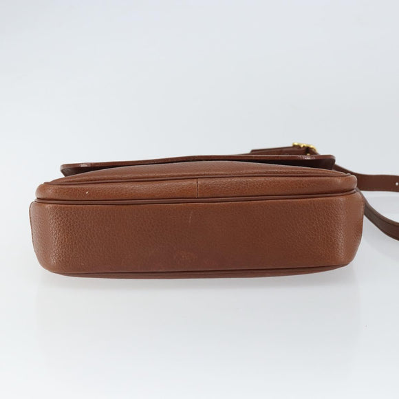 Burberrys Shoulder Bag Leather Brown Gold Auth BA9372