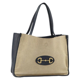 GUCCI Horsebit Tote Bag Canvas Beige Gold 623694 Auth BA9373