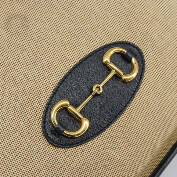 GUCCI Horsebit Tote Bag Canvas Beige Gold 623694 Auth BA9373