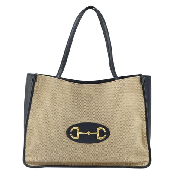 GUCCI Horsebit Tote Bag Canvas Beige Gold 623694 Auth BA9373