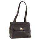 CHANEL Tote Bag Caviar Skin Dark Brown Gold CC Auth BA9375-1