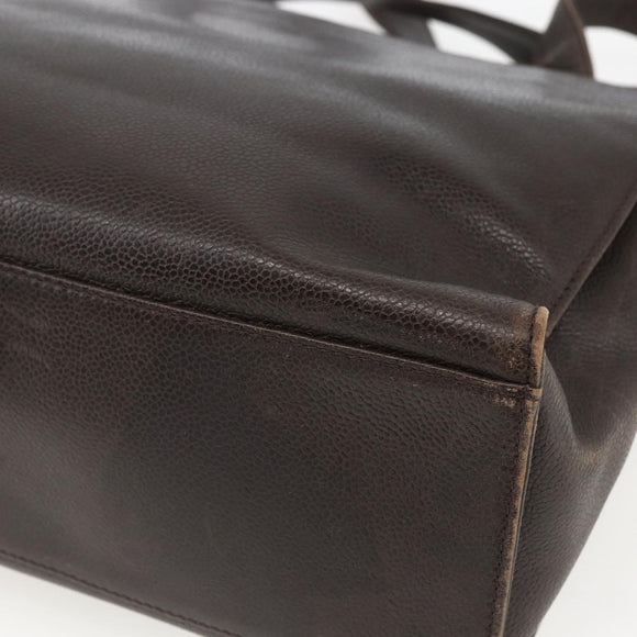 CHANEL Tote Bag Caviar Skin Dark Brown Gold CC Auth BA9375