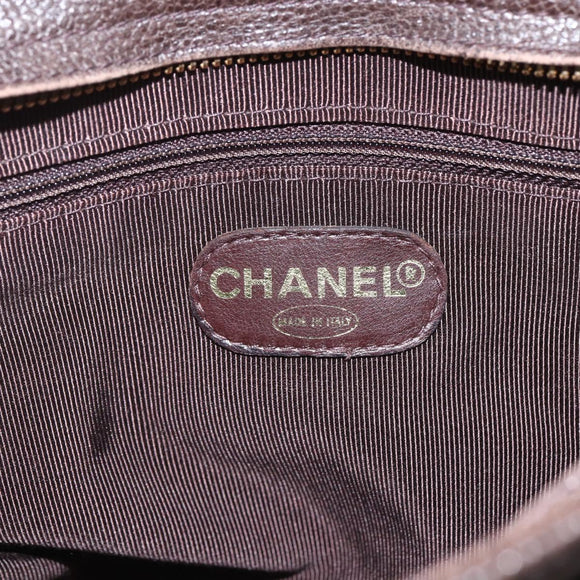 CHANEL Tote Bag Caviar Skin Dark Brown Gold CC Auth BA9375