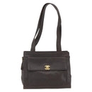 CHANEL Tote Bag Caviar Skin Dark Brown Gold CC Auth BA9375-2