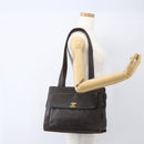 CHANEL Tote Bag Caviar Skin Dark Brown Gold CC Auth BA9375-24