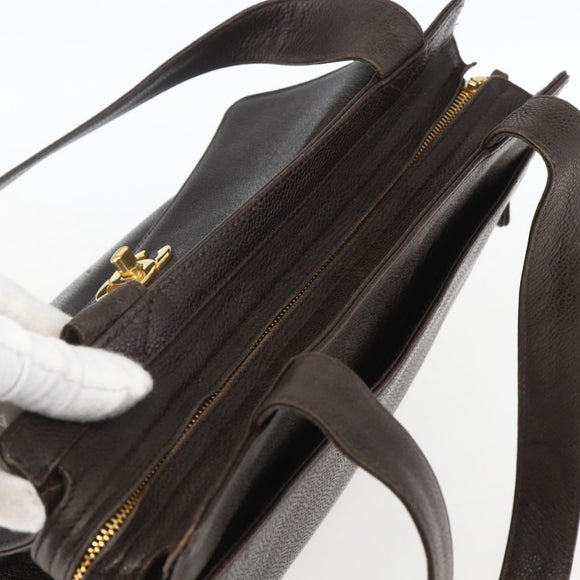 CHANEL Tote Bag Caviar Skin Dark Brown Gold CC Auth BA9375