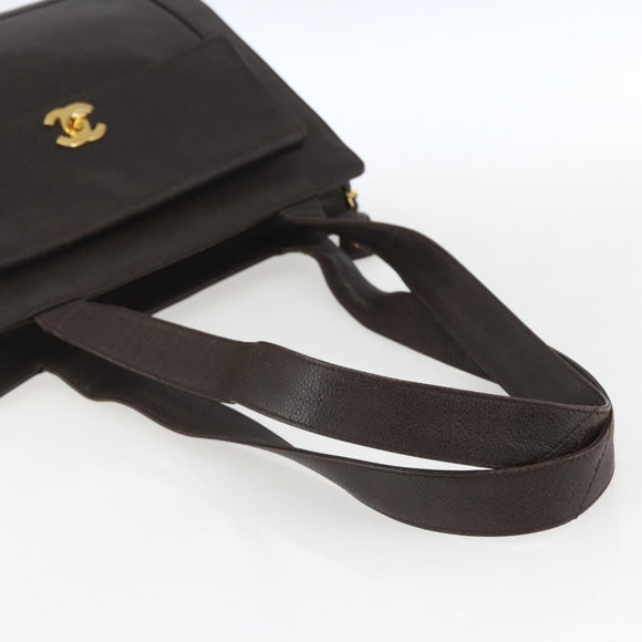 CHANEL Tote Bag Caviar Skin Dark Brown Gold CC Auth BA9375