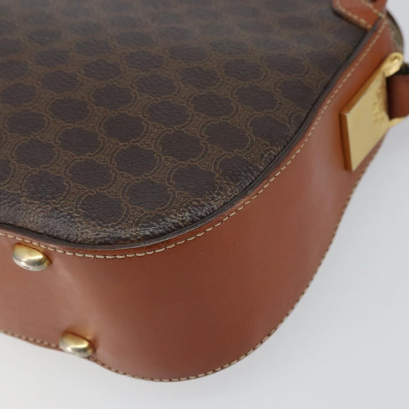 CELINE Macadam Canvas Shoulder Bag PVC Leather Brown Gold Auth BA9377