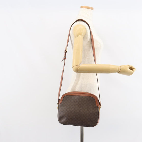 CELINE Macadam Canvas Shoulder Bag PVC Leather Brown Gold Auth BA9377