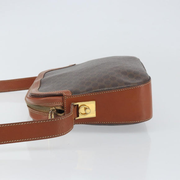 CELINE Macadam Canvas Shoulder Bag PVC Leather Brown Gold Auth BA9377
