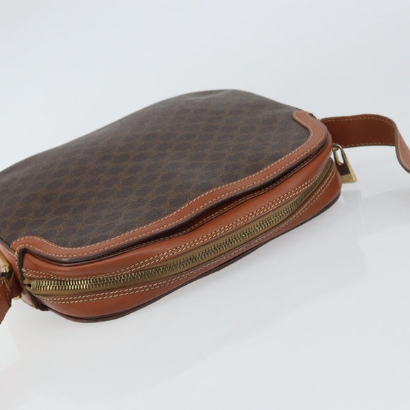 CELINE Macadam Canvas Shoulder Bag PVC Leather Brown Gold Auth BA9377