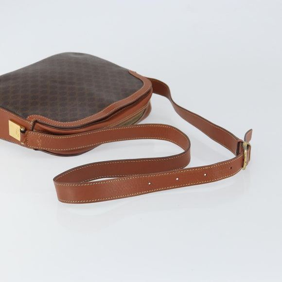 CELINE Macadam Canvas Shoulder Bag PVC Leather Brown Gold Auth BA9377