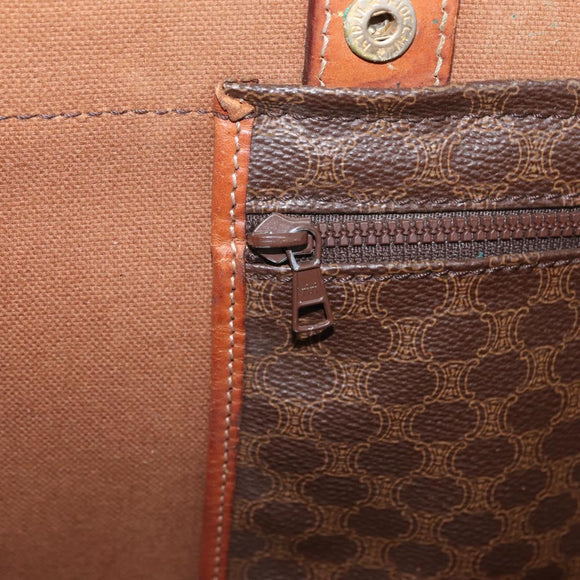 CELINE Macadam Canvas Tote Bag PVC Leather Brown Gold Auth BA9378